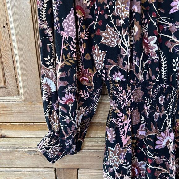 Free People XS Romper Shorts Black Pink Floral‎ Open Back Off the Shoulder - Picture 4 of 15